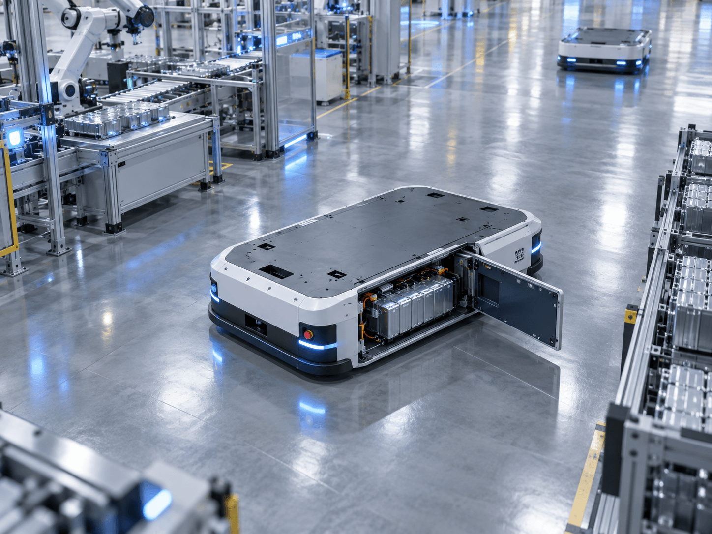 Robot industriel fonctionnant avec une batterie lithium