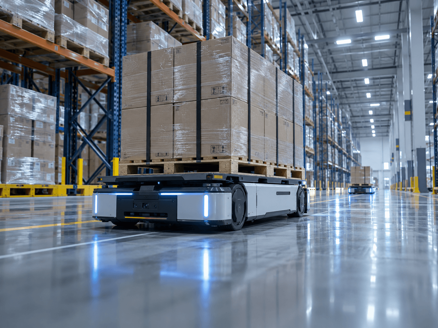 AGV logistique autonome dans un entrepôt